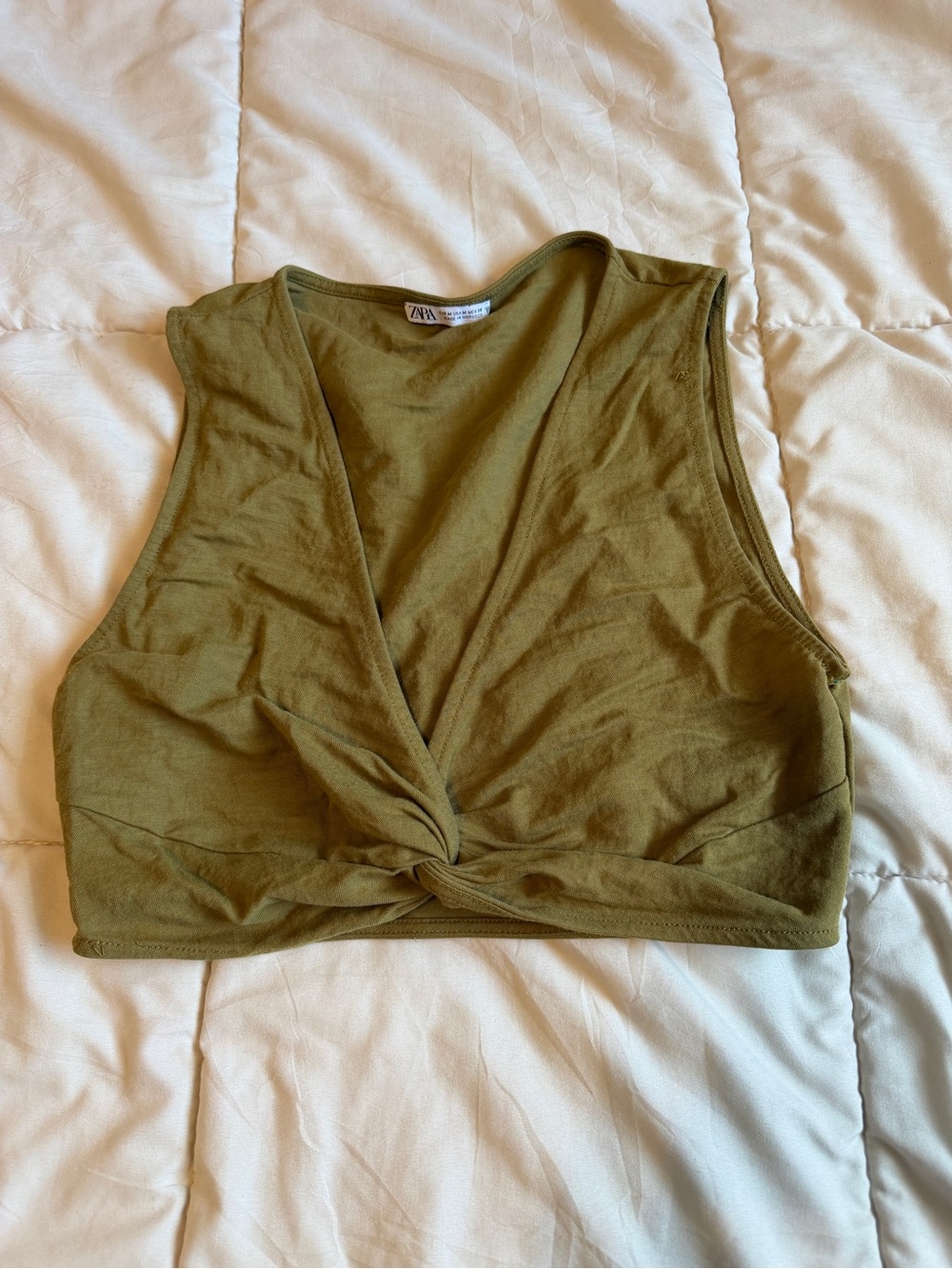 ZARA Olive Twist-Front Cropped Tank Top